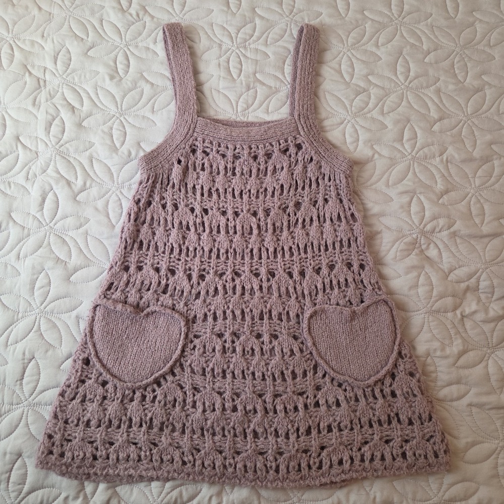 Women's LUX Crochet Jumper Lavender Size Small Y2K Boho Heart Pockets